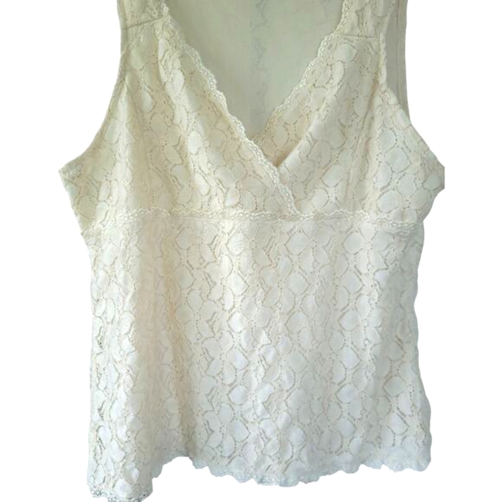 Merona Cream Lace Babydoll Tank XL Y2K Coquette Romantic V Neck Lined Top